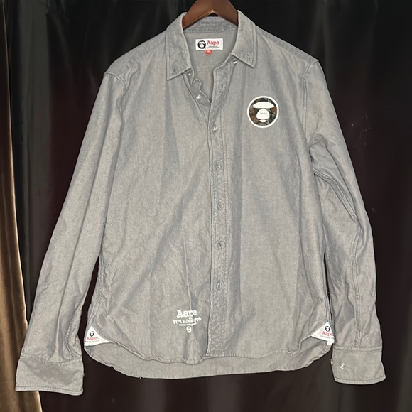 Rare Y2K A Bathing Ape (BAPE) Grey Button Down (Size: S) - Picture 1 of 4